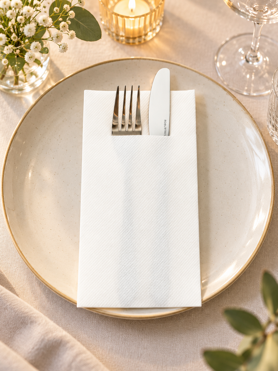 Servetele cu buzunar pentru tacamuri, Linclass light - Albe / 40 x 40 cm – Bax 1.200 buc.