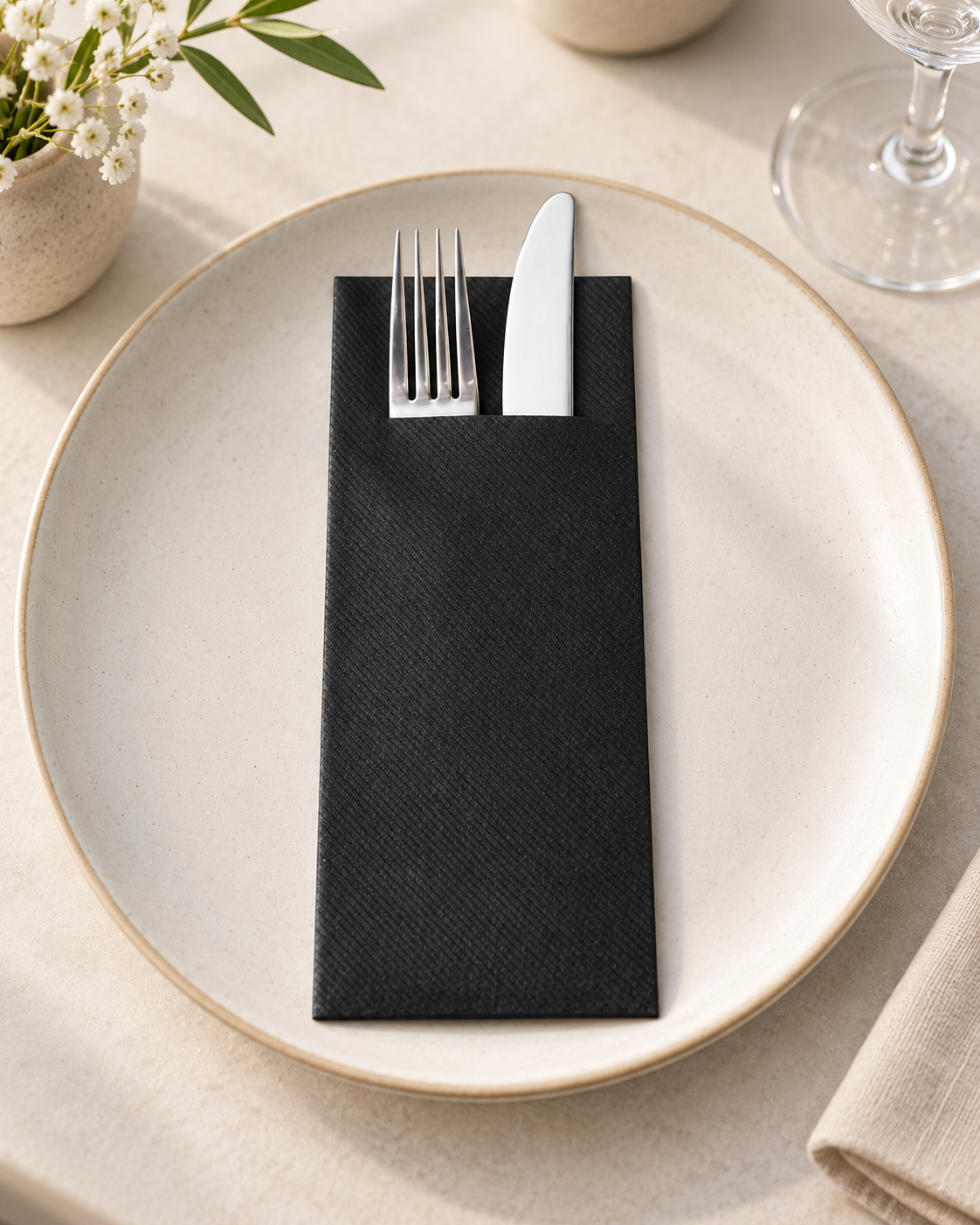 Servetele cu buzunar pentru tacamuri Linclass Light - Black (negru) / 40 x 33 cm – Bax 1.200 buc.